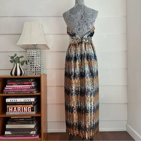 Vintage Sequin Strapless Maxi Dress with Shawl by Zeepha Couture Party Dress - Picture 5 of 9